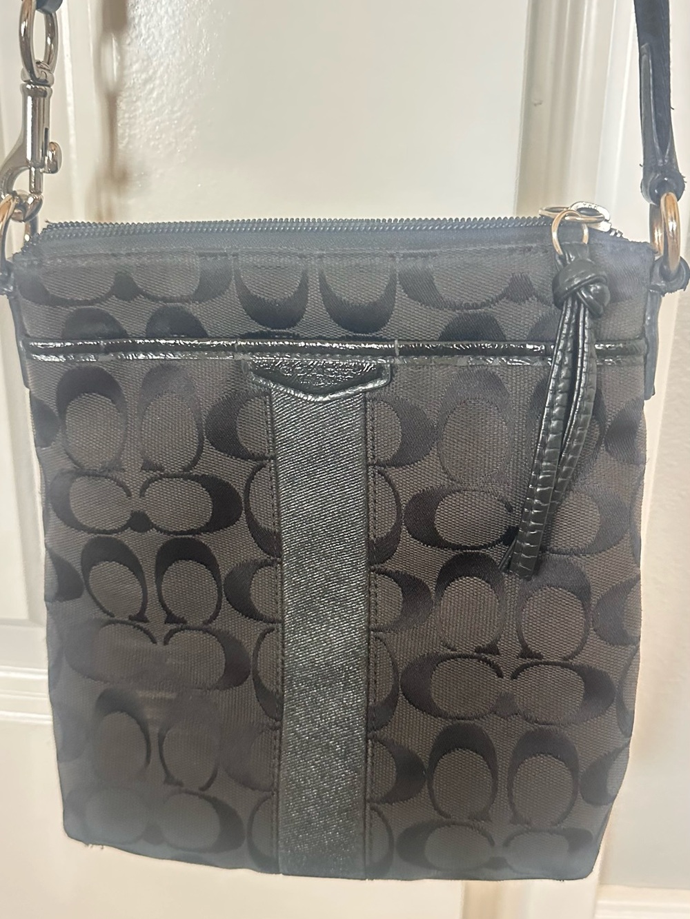 Coach Signature Jacquard Swingpack Crossbody Bag Black Gray
